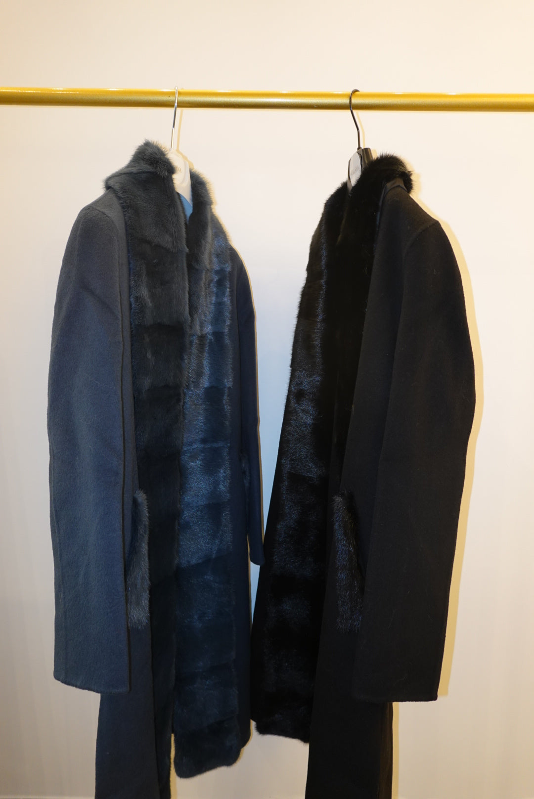 Blue cashmere coat with mink fur