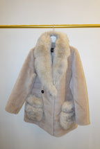 Beige sheep coat with fox fur 
