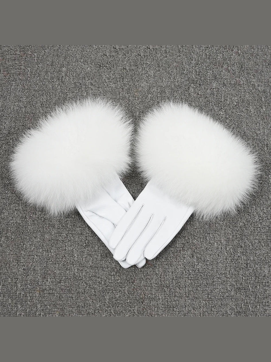 Colourful Leather Gloves with Fur Accents