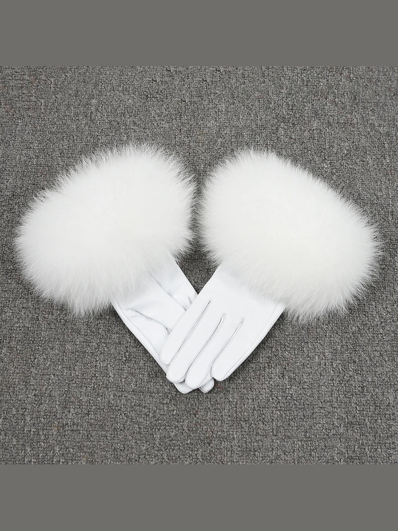 Colourful Leather Gloves with Fur Accents