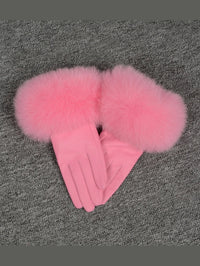 Colourful Leather Gloves with Fur Accents
