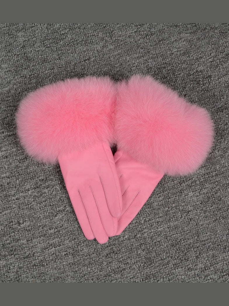 Colourful Leather Gloves with Fur Accents