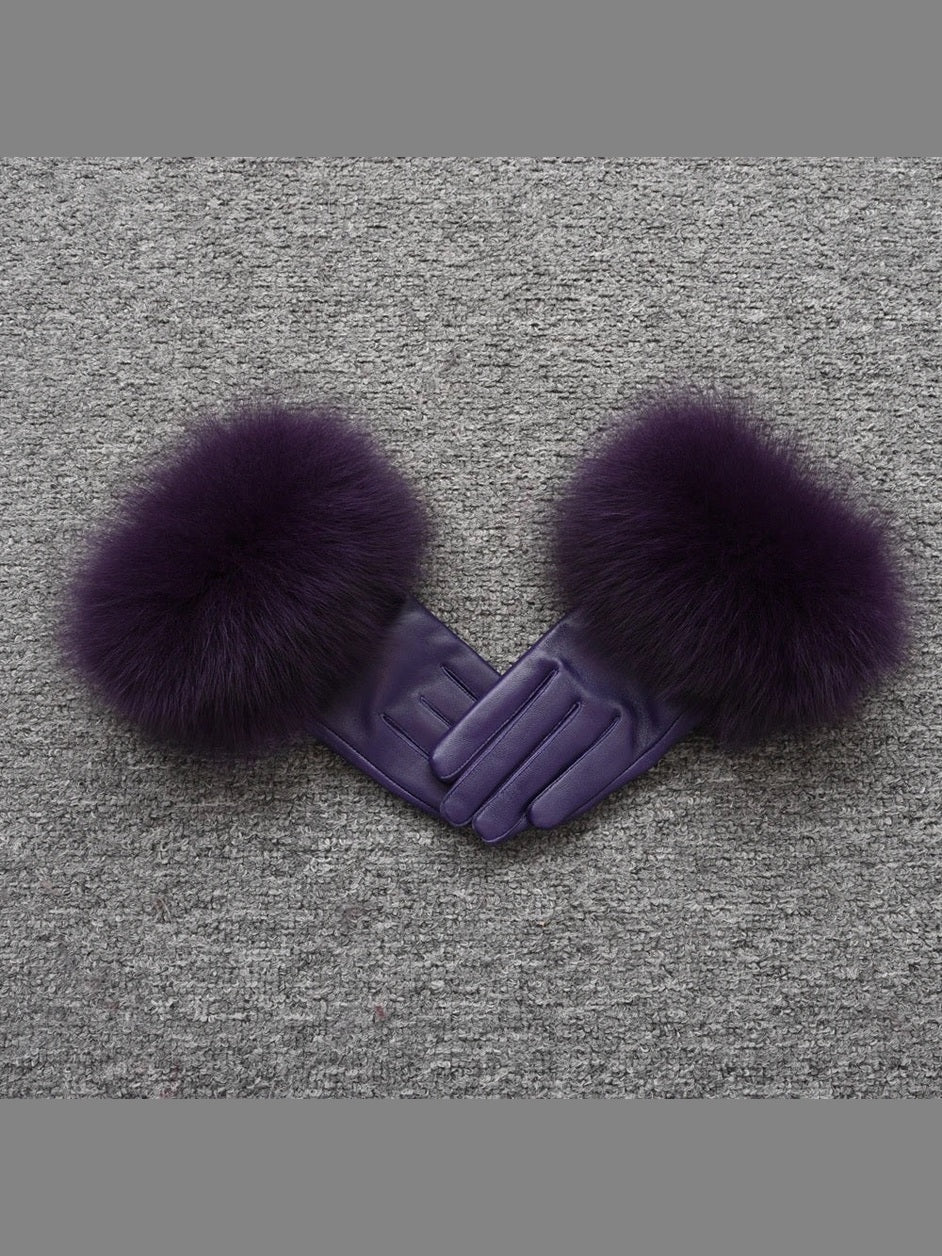 Colourful Leather Gloves with Fur Accents
