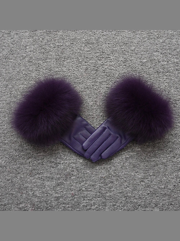 Colourful Leather Gloves with Fur Accents