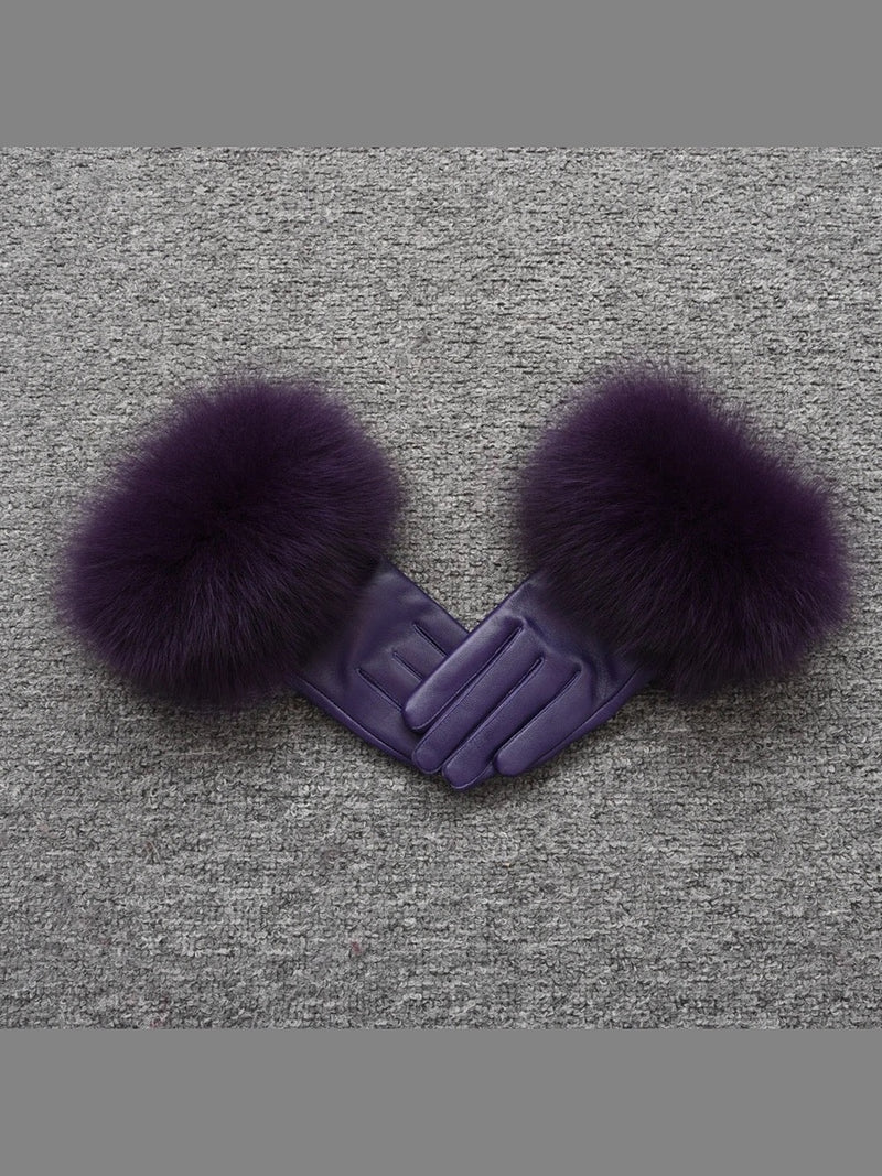 Colourful Leather Gloves with Fur Accents
