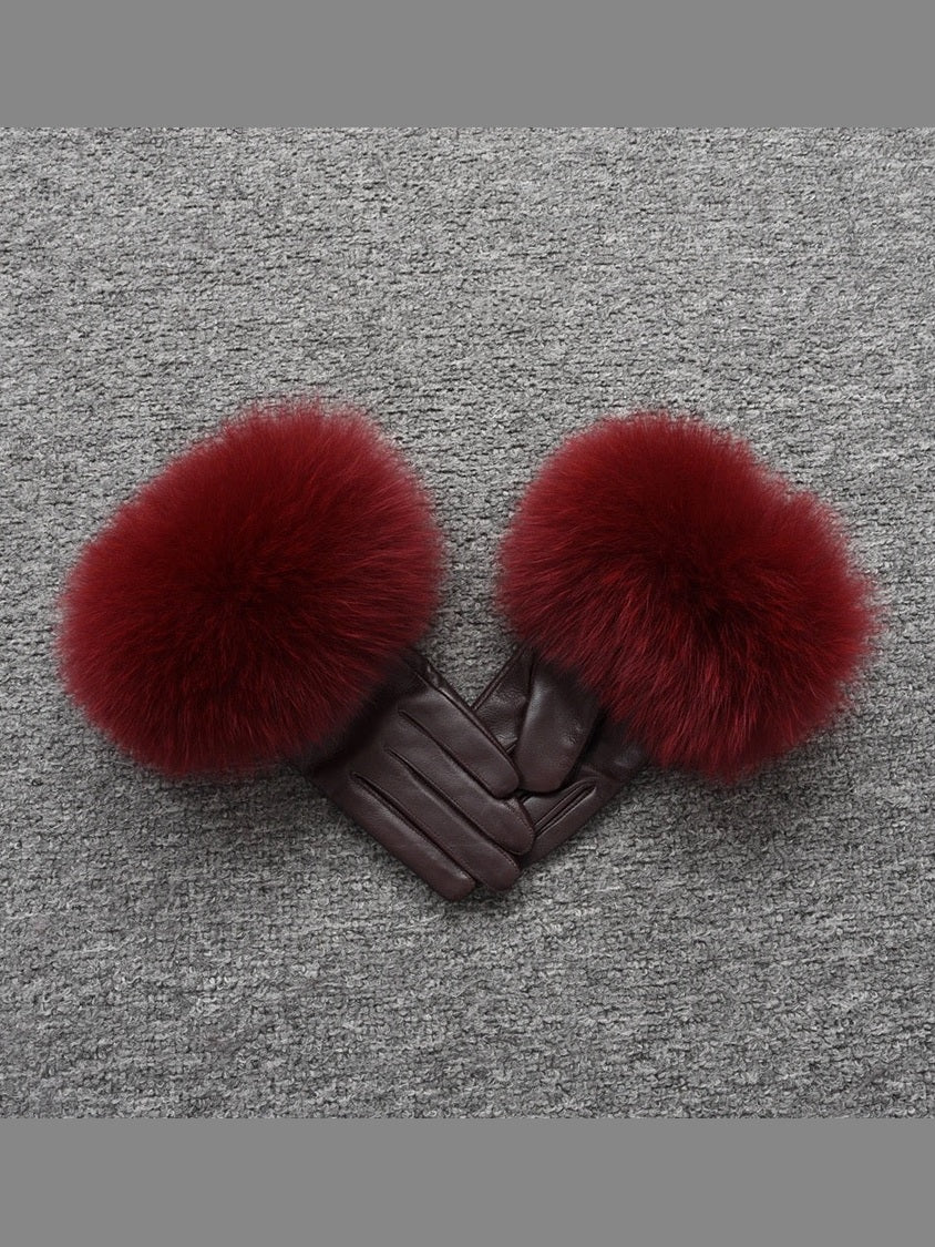 Colourful Leather Gloves with Fur Accents