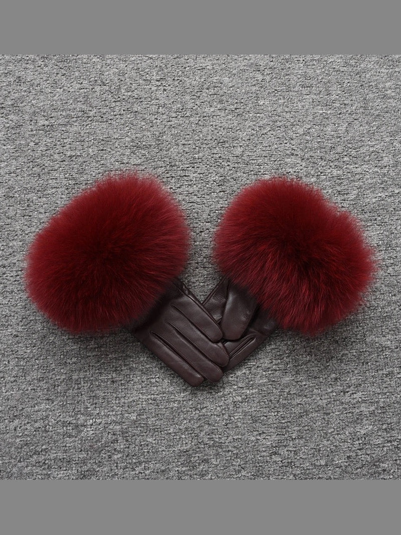 Colourful Leather Gloves with Fur Accents